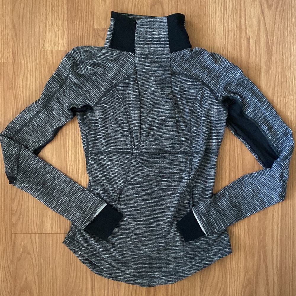 ❤️ Lululemon Base Runner 1/2 Zip Heathered Herringbone Black Size 4 NWT